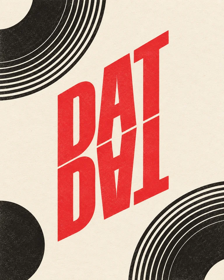Graphic cover design inspired by the DatDat identity and musical rhythm